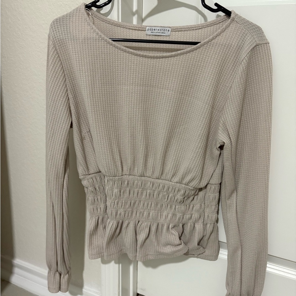 Paper Crane Taupe Long Sleeve Top